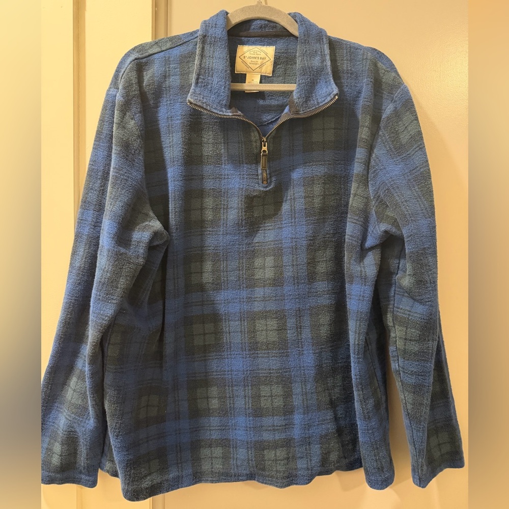 St. John's Bay Blue Plaid Zip-Up Fleece Pullover